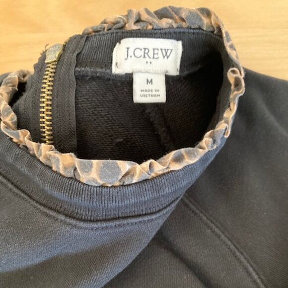 J Crew Black with Leopard print ruffle trim Sweatshirt, Size medium - Picture 6 of 7